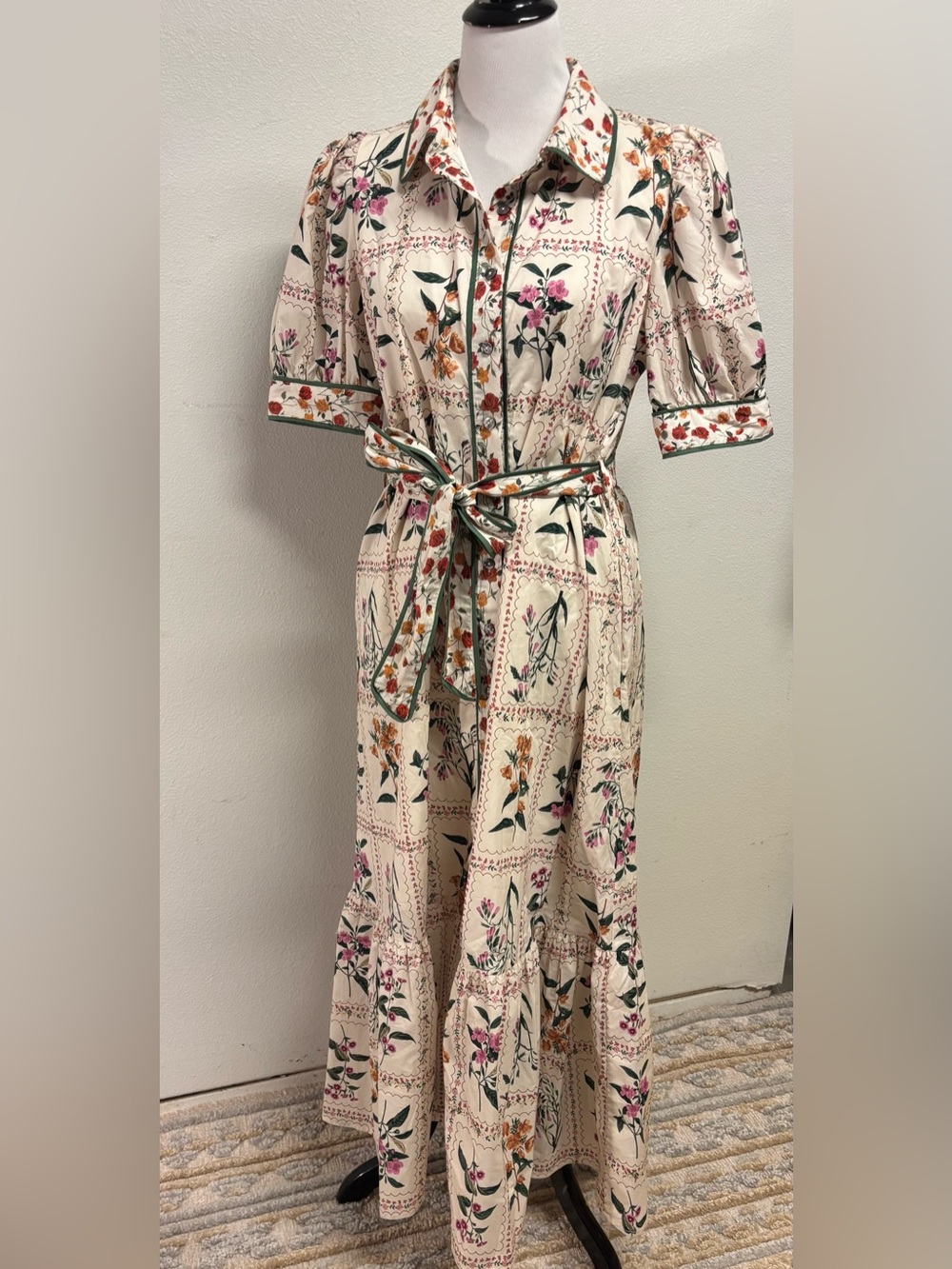 Entro Cottagecore Floral Button Front Puff Sleeve Belted Dress NWOT